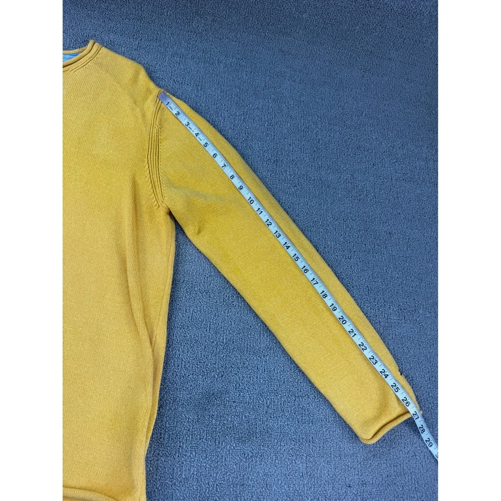 Tommy Hilfiger Sweater Mens Large Mustard Yellow Cotton Crewneck Rolled Hem
